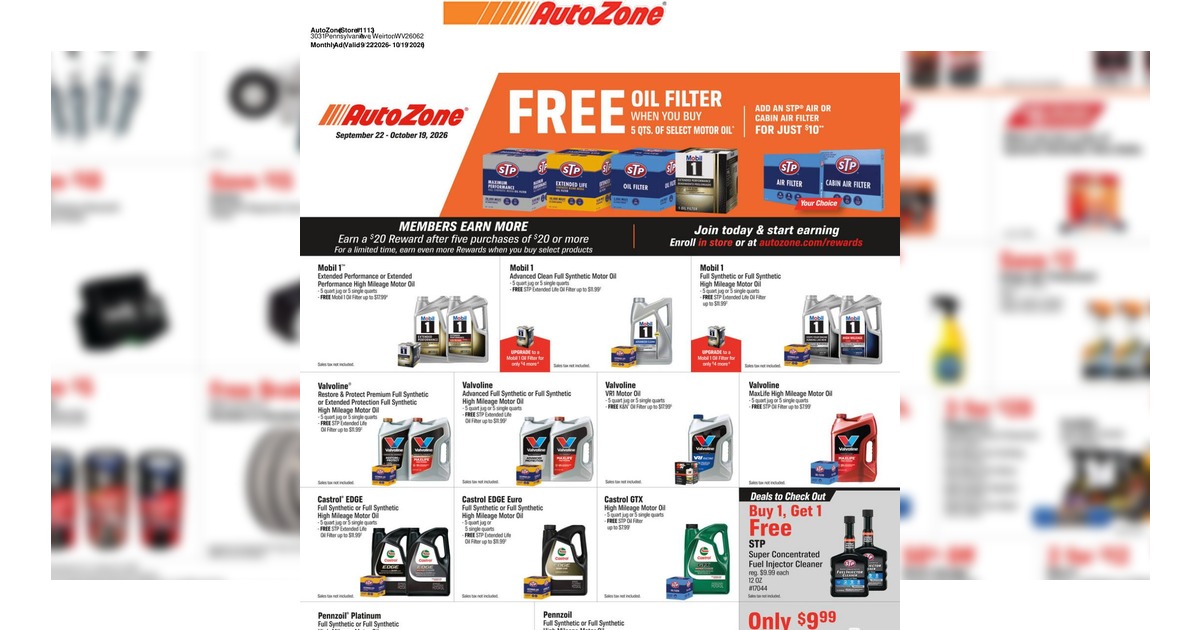 AutoZone Monthly Ad (9/22/25 - 10/19/26)
