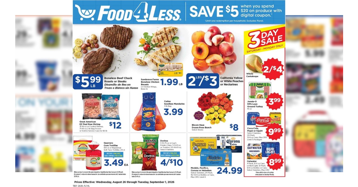 Food 4 Less Weekly (8/26/26 – 9/1/26) Ad Preview