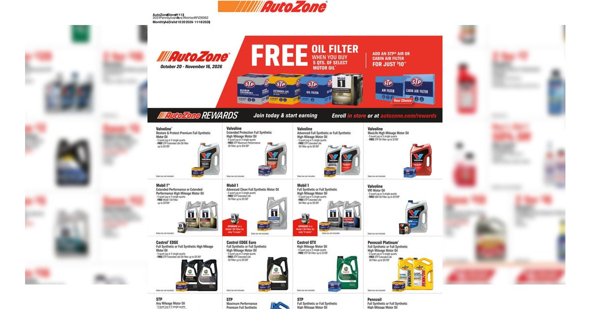 AutoZone Monthly Ad (10/20/26 - 11/16/26)