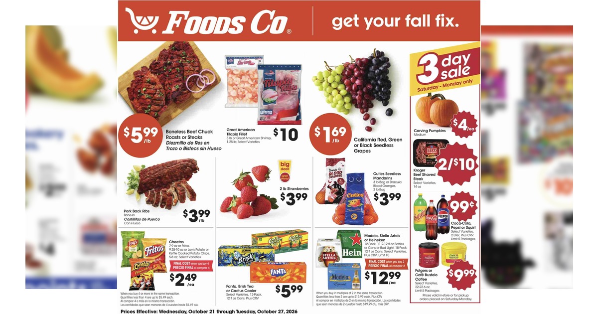 Foods Co Weekly (10/21/26 – 10/27/26) Ad Preview!